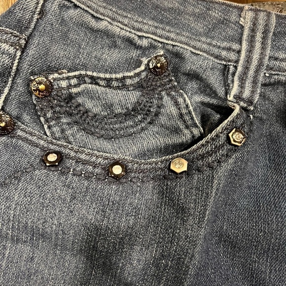 DELF TRADING INC. Imperious Faux Leather Studded Denim Jeans 34X34 Rocker Grunge - Picture 7 of 12